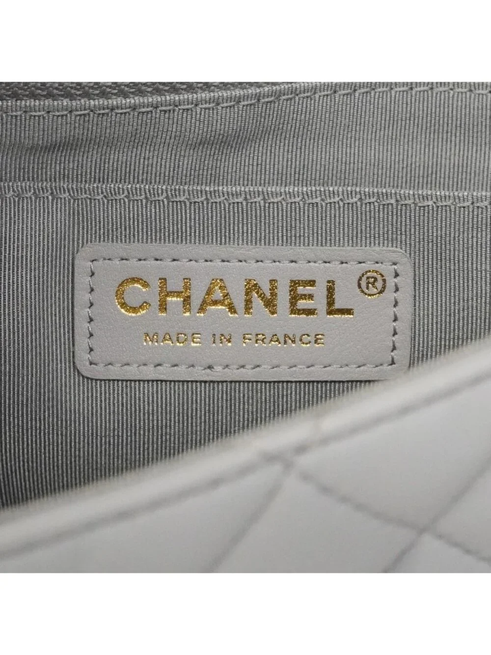 Chanel Shoulder Bag Quilted Lambskin Gray Champagne Gold